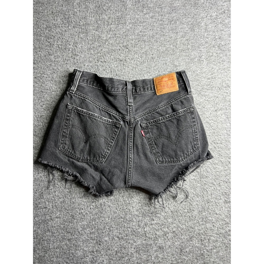 Levis Premium 501 Original Cutoff Shorts Womens 26 Black Distressed High Rise - Picture 2 of 15